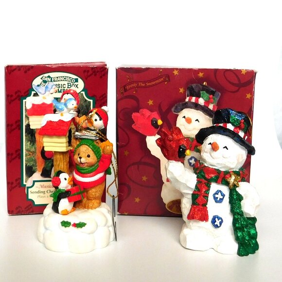 San Francisco Music Box Company Lot Musical Hanging Ornaments Snowman Bear - Picture 1 of 10